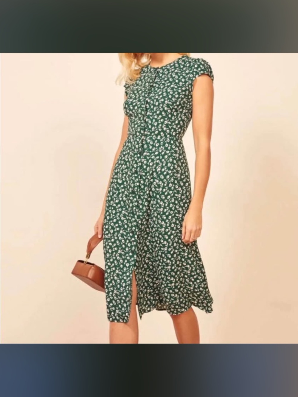 Reformation Green Floral Midi Dress with buttons